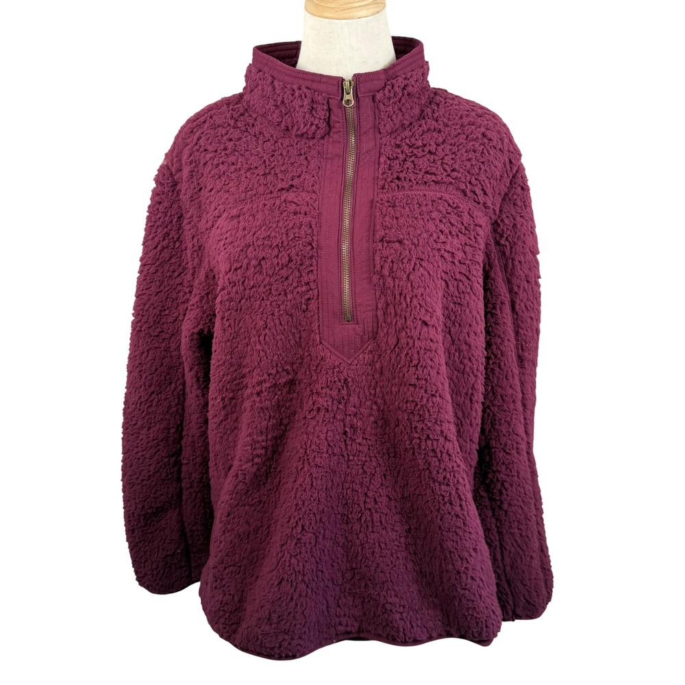Oversized Womens XL Sherpa Pullover Burgundy 1/4 Zip‎ Fleece Cozy Cabin Gorpcore